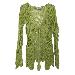Roberto Cavalli crochet knit green flower cardigan